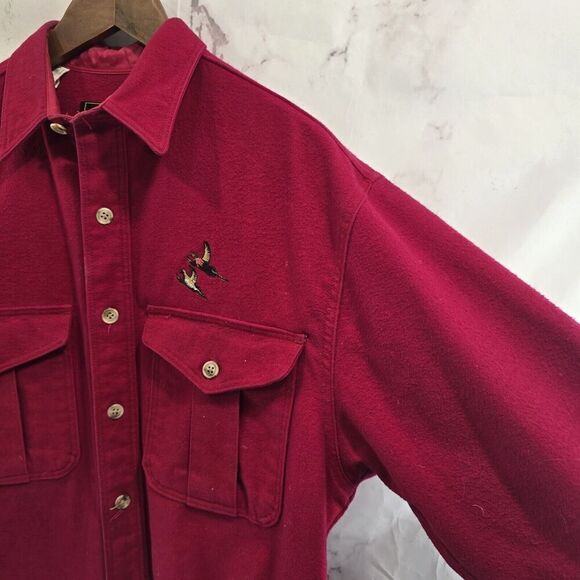 Eddie Bauer Shirt Mens Large Red Flannel Chamois Vintage Pheasant Embroidery - Picture 1 of 12